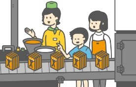 ⼯場内を⾒学しながら、製品が作られる⼯程などを⾒て、聞いて、学ぶことができます。